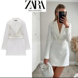 White Belted Blazer Dress Size M Zara